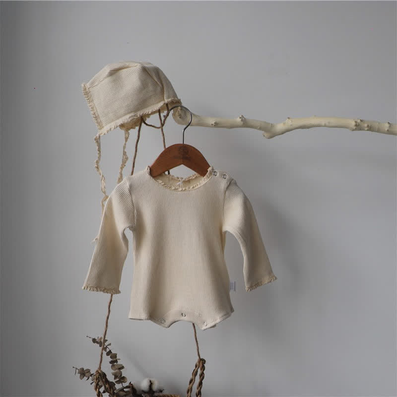 Baby Lace Trim Ribbed Bodysuit with Hat