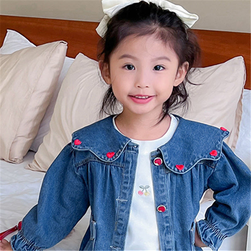 Toddler Girl Denim Heart Collar Blouse