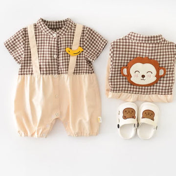 Baby Monkey Plaid Splicing Romper