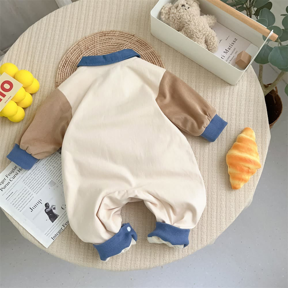 Baby Bear Collar Pocket Color Block Romper