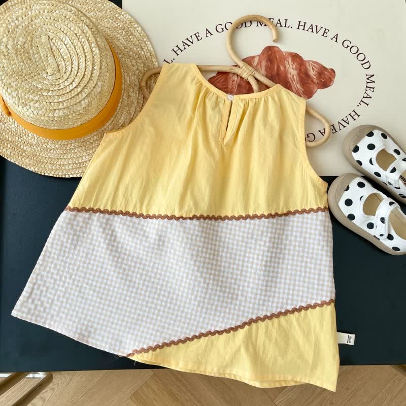 Toddler Girl Plaid Splicing Sleeveless Dress