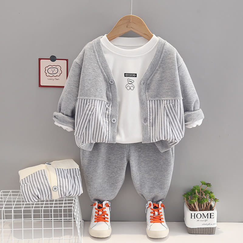 Toddler Shirt Striped Cardigan and Pants Set