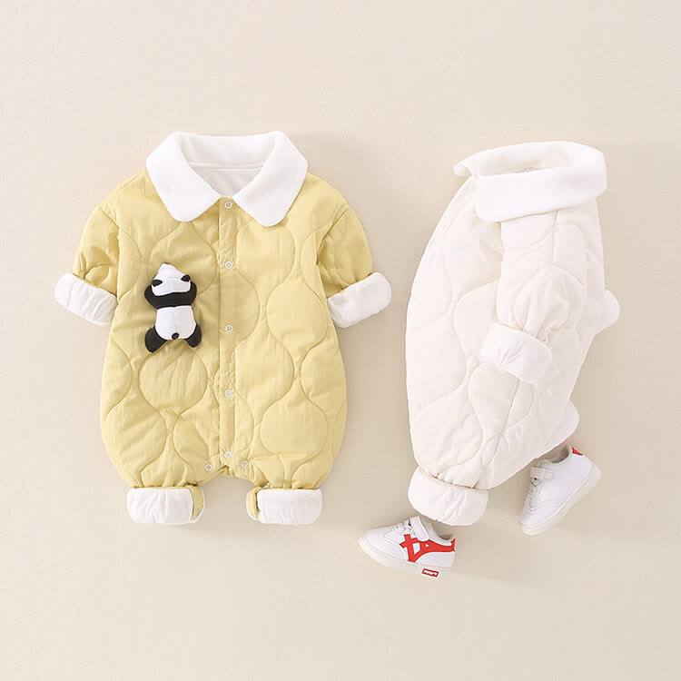 Baby Cute 3D Panda Quilted Lapels Romper