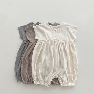 Baby Solid Color Linen Loose Romper