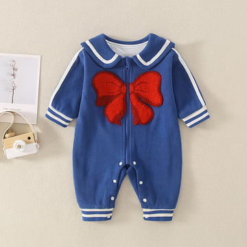 Baby Lapels Bow Zipper Romper