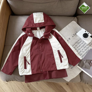 Toddler Design Color Block Red Hooded Jacket