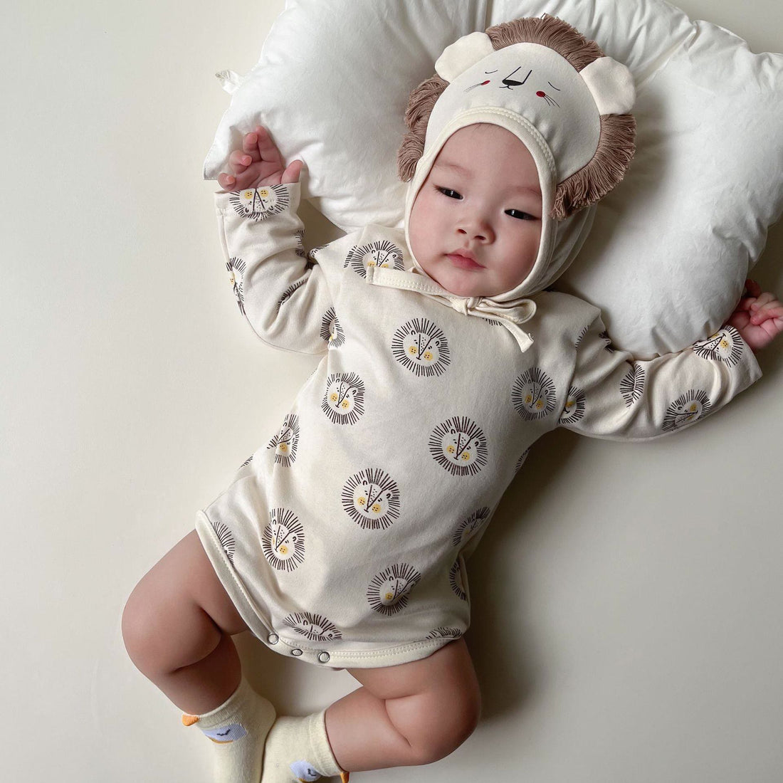 LION Baby Printing Bodysuit with Bonnet