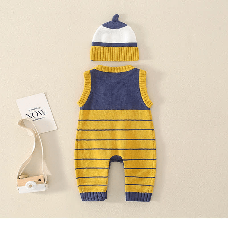 Baby Striped Sleeveless Newborn Romper with Bonnet