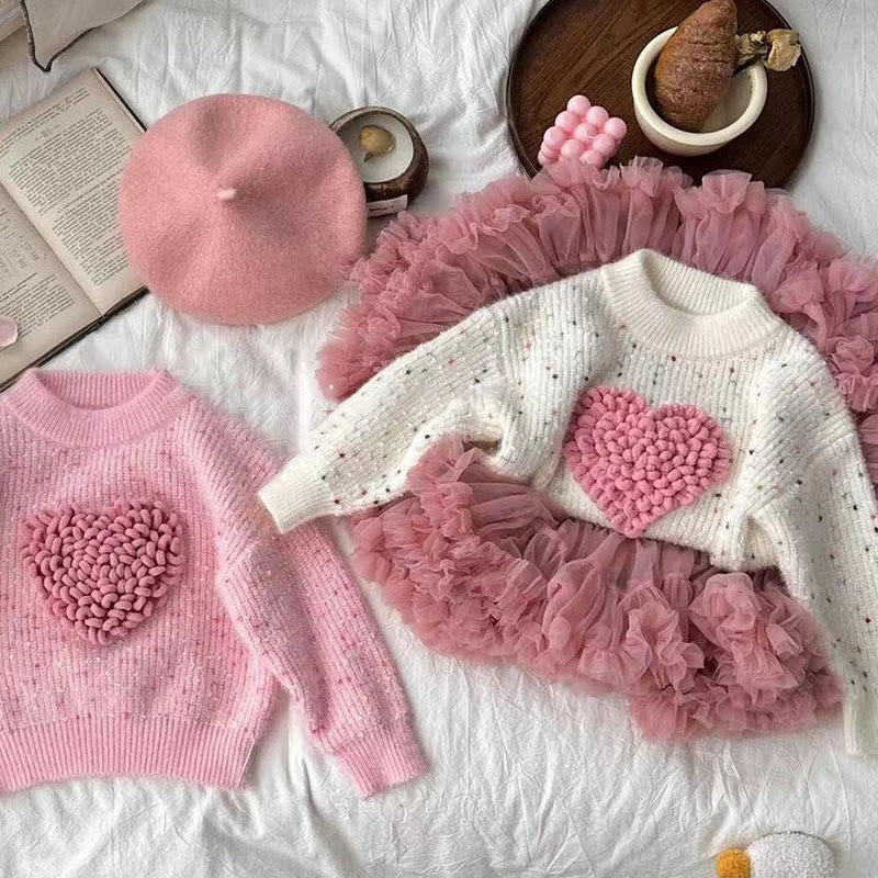 Toddler Girl 3D Heart Sweater