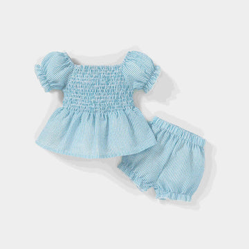 Baby Puff Sleeve Striped Shirt and Shorts Set