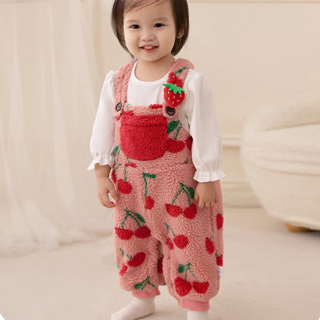 Baby Girl Fleece Fruit Pocket Overalls