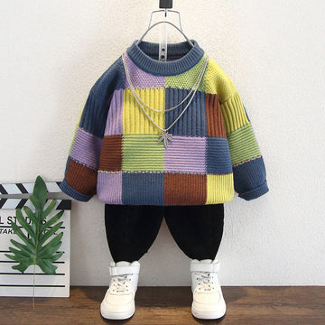 Toddler Boy Multicolor Plaid Loose Sweater