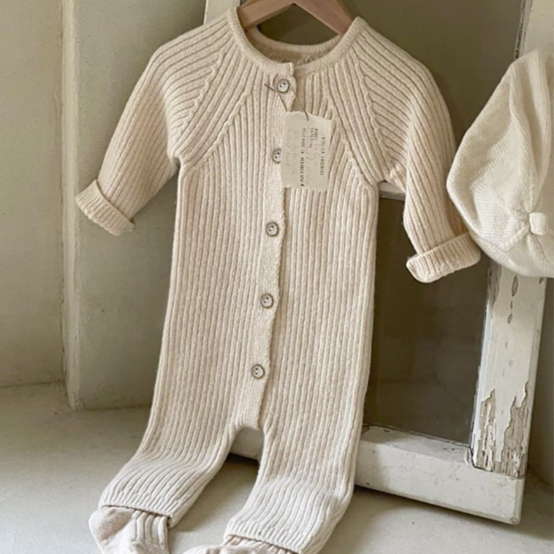 Baby Knitted Solid Color Ribbed Romper