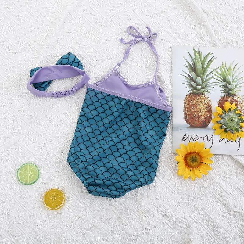 Baby Fish Scales Swimwear with Bowknot Headband