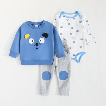 3pcs Baby Bear Sweatshirt Bodysuit and Pants Set