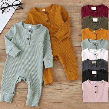 Solid Color Soft Long Sleeve Baby Romper