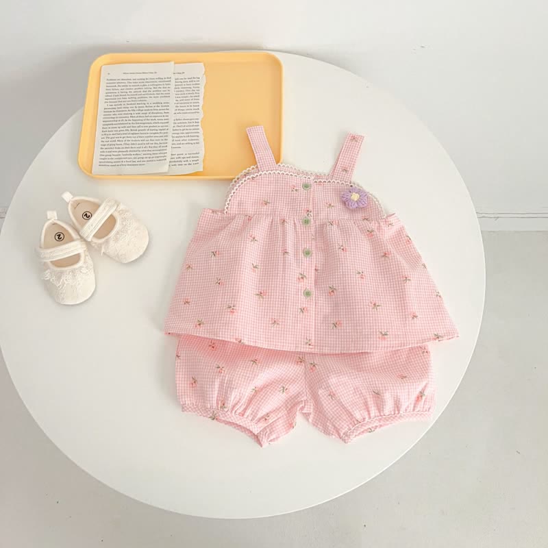 Baby Floral Plaid Camisole and Shorts Set