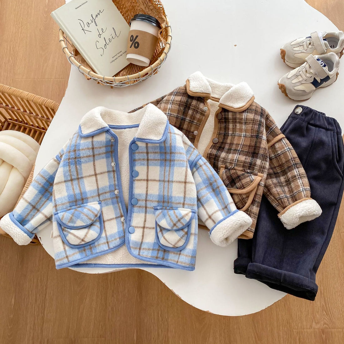 Baby Toddler Plaid Fleece Lined Pocket Warm Coat