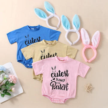 CUTEST BUNNY IN THE PATCH Baby Newborn Bodysuit with Headband