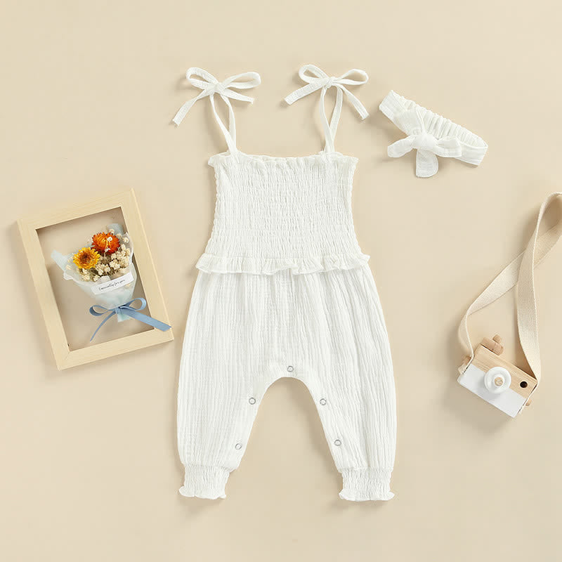 Baby Solid Color Linen Jumpsuit with Headband