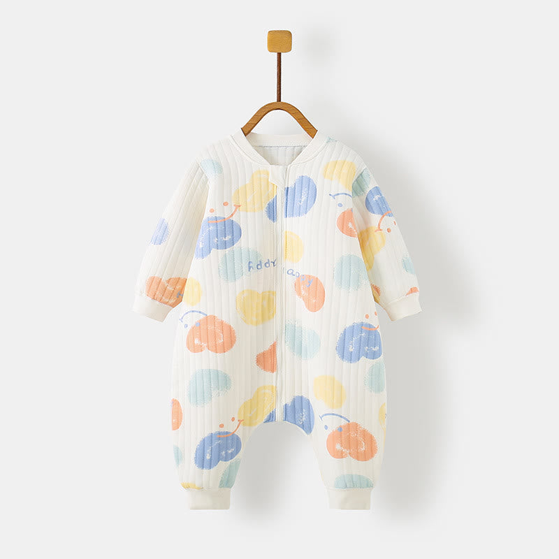 Baby Cartoon Print Seamless Quilted Romper