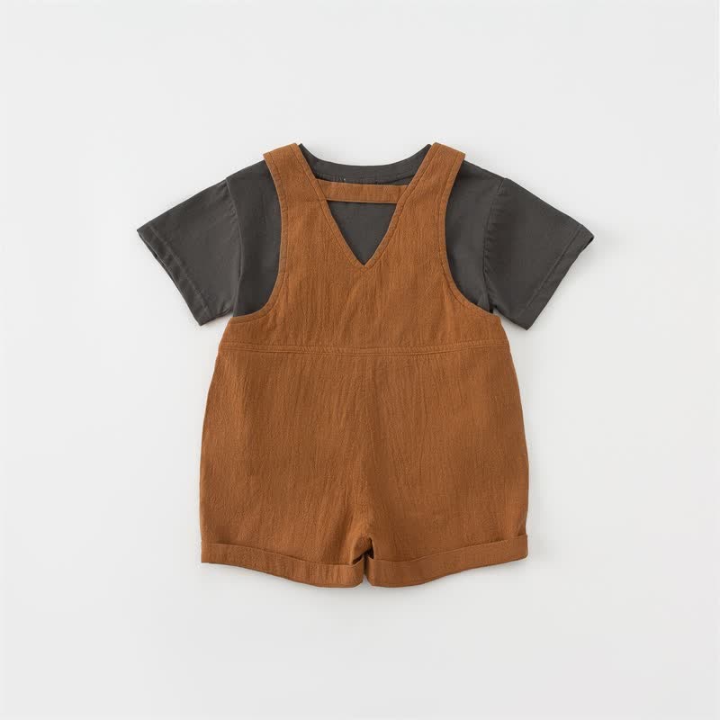 Toddler Boy Tee and Linen Suspender Shorts Set