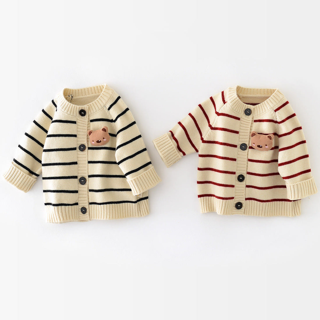 Baby Striped 3D Bear Knitted Cardigan