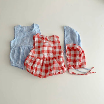 Baby Plaid Striped Bodysuit with Hat