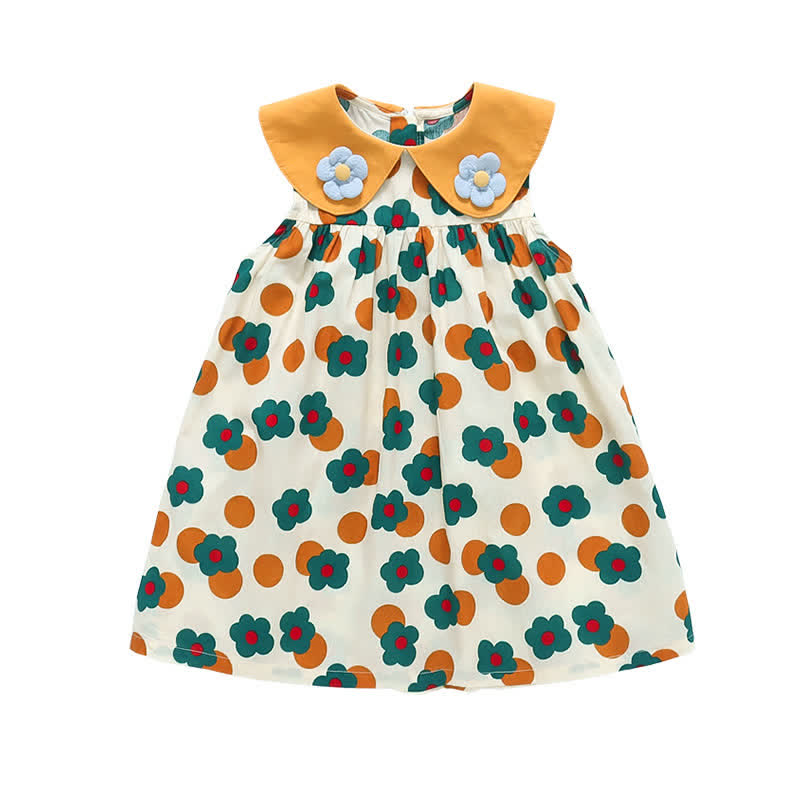 Toddler Girl Flower Patch Lapel Collar Dress