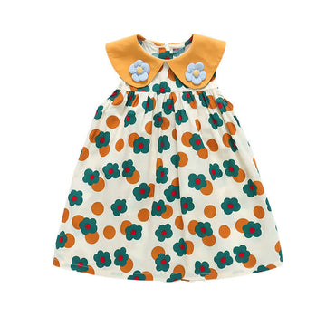 Toddler Girl Flower Patch Lapel Collar Dress