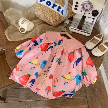 Toddler Girl Animal Lapel Collar Dress