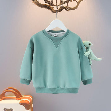 Toddler Boy Solid Color Casual Sweatshirt with Dinosaur