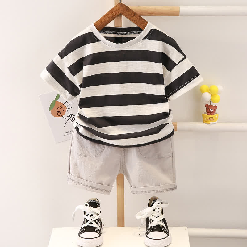 Toddler Boy Striped Tee and Shorts Set