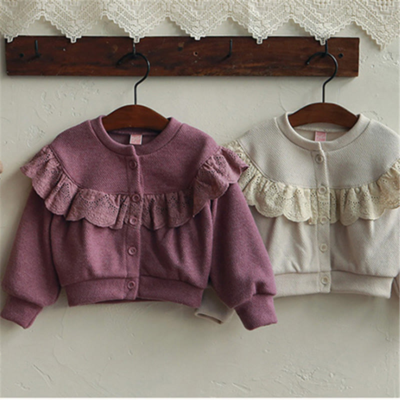 Toddler Girl Sweet Solid Color Lace Cardigan