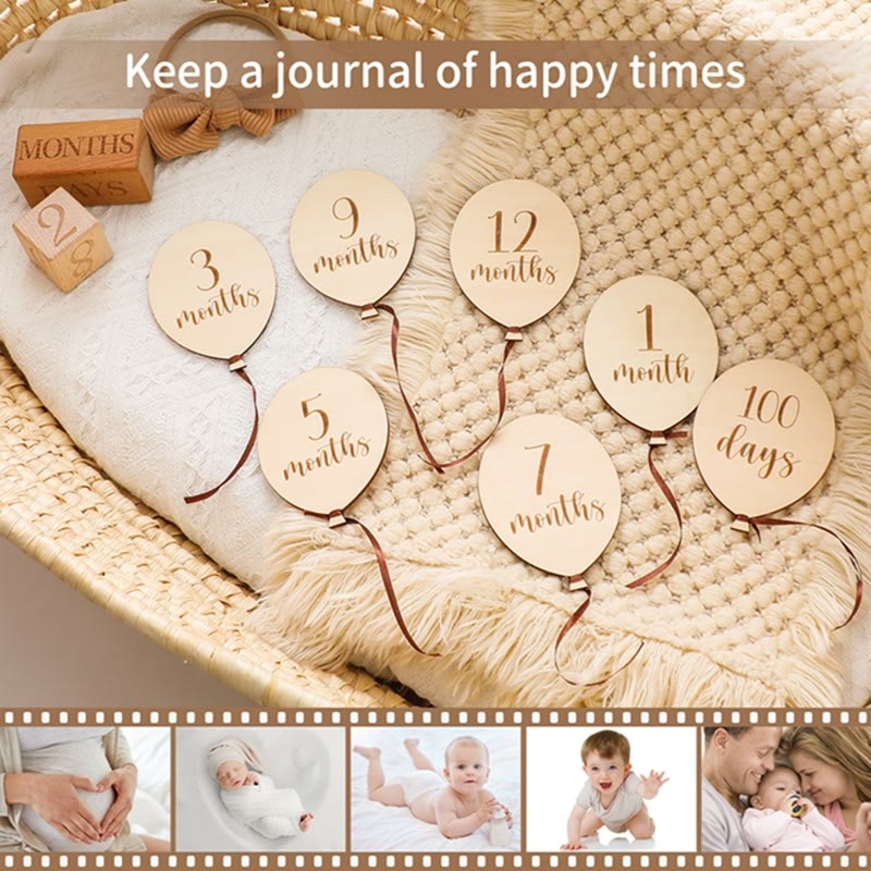 2/7pcs Wooden Baby Balloon Shape Milestone