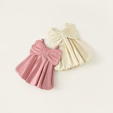 Toddler Girl Solid Color Bowknot Strap Dress