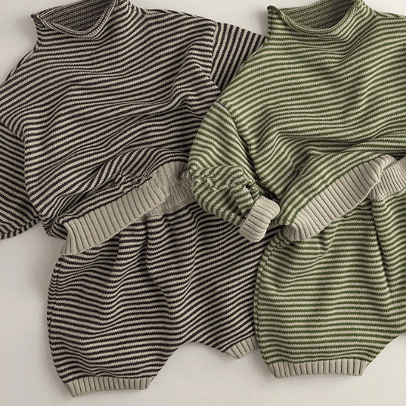 Toddler Striped Knitted High Neck 2 Pieces Set