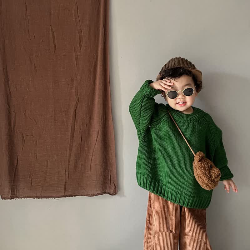 Toddler Boy Solid Color Retro Sweater