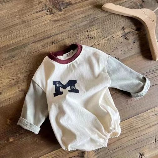 M Baby Contrast Sleeves Letter Bodysuit