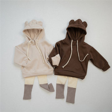 Toddler Bear 3D Ears Solid Color Hoodie