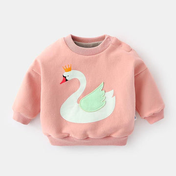 Baby Cartoon Crown Swan Fleece Lined Sweatshirt