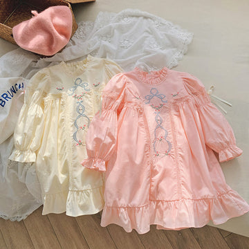 Toddler Girl Lace Retro Style Flower Bow Dress