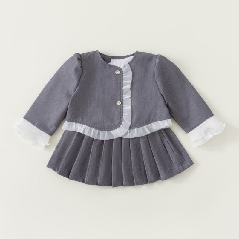 Toddler Girl Lace Trim Jacket and Skirts Set