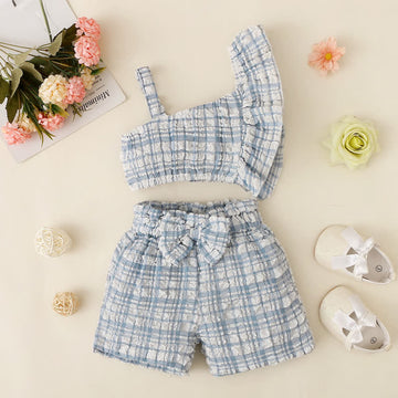 Toddler Girl Plaid Camisole and Bowknot Shorts Set