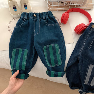 Toddler Boy Patch Striped Casual Denim Pants