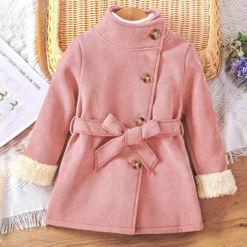 Toddler Girl Solid Color Stand Collar Coat