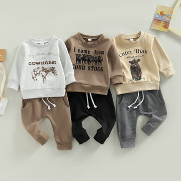 Baby Animal Letters Sweatshirt and Pants Set