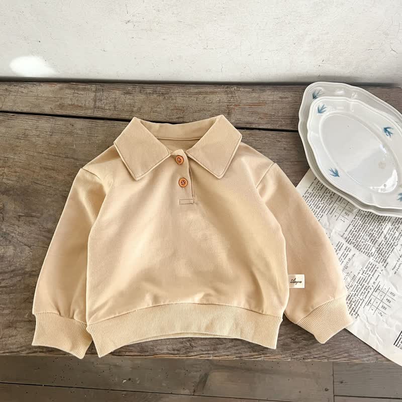 Baby Striped Polo Collar Loose Sweatshirt