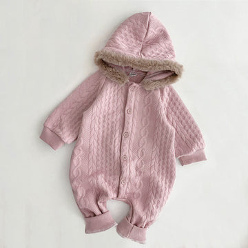 Baby Girl Twist Hooded Knitted Romper