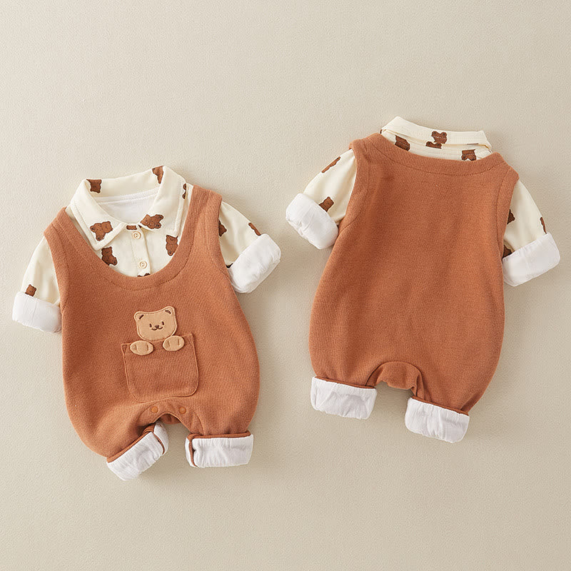 Baby Bear Lapels Fake 2 Pieces Brown Romper